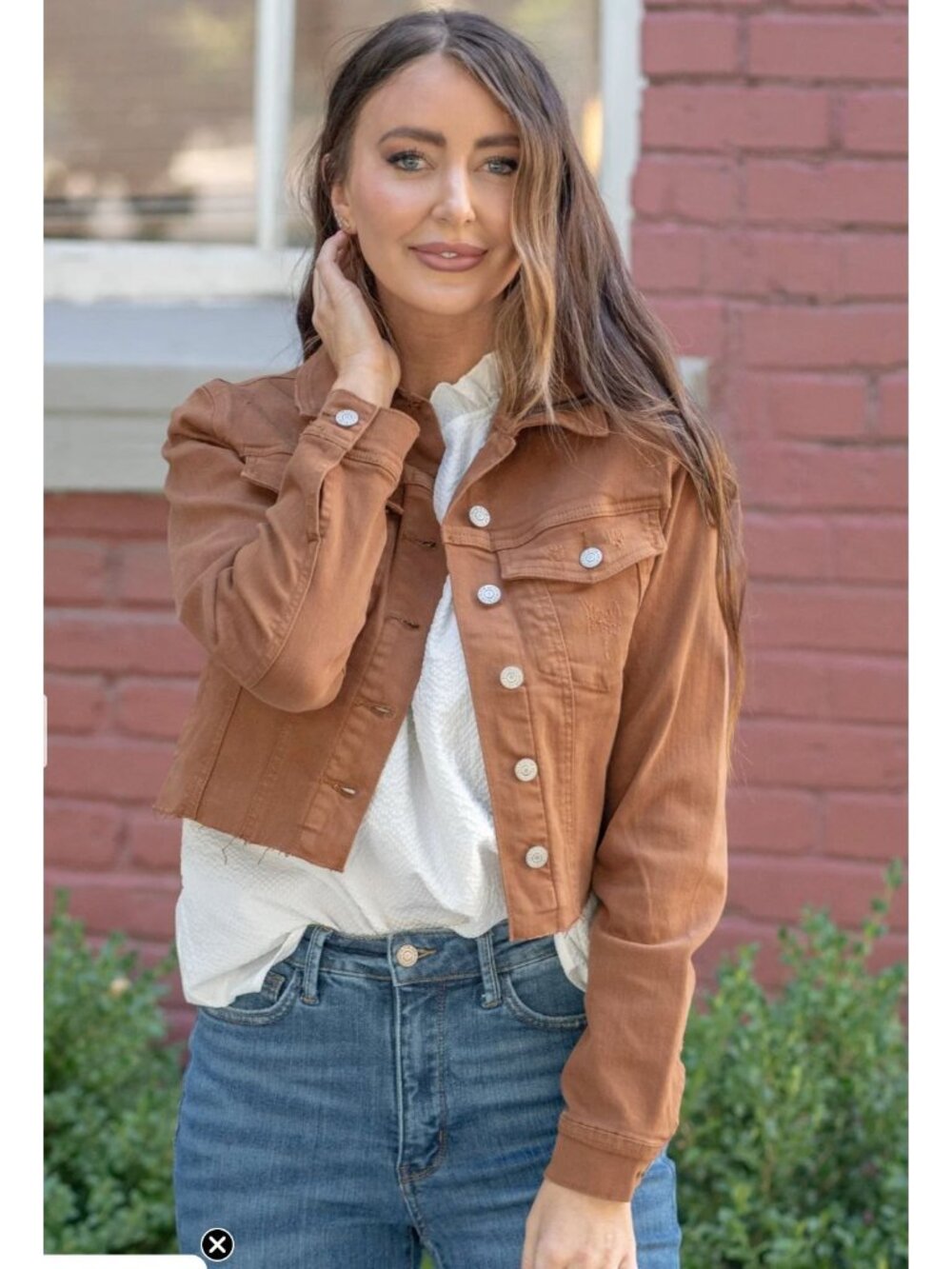 Judy Blue Garment Dyed Grinding Cropped Denim Jacket Camel Sz Small - Picture 14 of 14